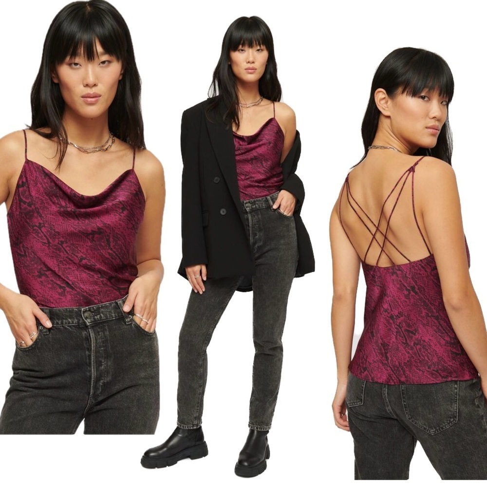 Dynamite animal snake print satin effect V-neck camisole blouse top Sz S NWOT